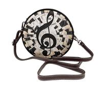 JKLQWC Grand sac à bandoulière imprimé papillon pour femme, joli sac à bandoulière rond en cuir avec sangle réglable, Clefs de musique sur le thème musical, Taille unique