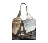 JKLQWC Grand sac fourre-tout en toile réutilisable avec imprimé papillon pour femme, sac d'épicerie, sac à bandoulière pour le travail, les voyages, le shopping, l'université et l'école, paris, Taille
