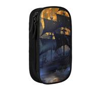 JKLQWC Grande trousse à crayons avec imprimé bateau à voile pirate pleine lune - Grande trousse de rangement portable pour bureau, école, adolescent, fille, garçon, adulte, noir, Noir , Taille unique,