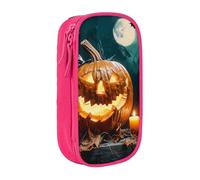 JKLQWC Grande trousse à crayons avec imprimé chauve-souris de nuit d'Halloween pour bureau, école, adolescent, fille, garçon, adulte, noir, rose, Taille unique, Cartable