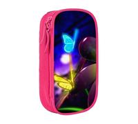 JKLQWC Grande trousse à crayons avec imprimé de fleurs et papillons bleus et violets pour bureau, école, adolescent, fille, garçon, adulte, noir, rose, One Size, Cartable