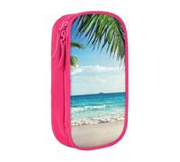 JKLQWC Grande trousse à crayons avec imprimé palmier tropical hawaïen, plage hawaïenne, grande trousse de rangement portable pour bureau, école, adolescent, fille, garçon, adulte, noir, rose, One Size