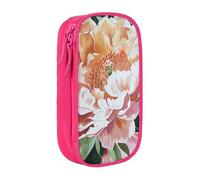 JKLQWC Grande trousse à crayons avec imprimé pivoine de pêche - Grande trousse de rangement portable pour bureau, école, adolescent, fille, garçon, adulte, noir, rose, Taille unique, Cartable