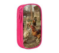 JKLQWC Grande trousse à crayons avec imprimé poulets de la ferme - Jolie pochette de rangement portable pour bureau, école, adolescent, fille, garçon, adulte, noir, rose, Taille unique, Cartable