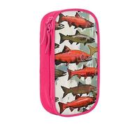 JKLQWC Grande trousse à crayons avec imprimé saumon - Grande trousse de rangement portable pour bureau, école, adolescent, fille, garçon, adulte, noir, rose, Taille unique, Cartable