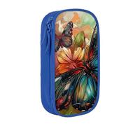 JKLQWC Grande trousse à crayons avec motif papillon et fleurs - Grande trousse de rangement portable pour bureau, école, adolescent, fille, garçon, adulte, noir, bleu, Taille unique, Cartable