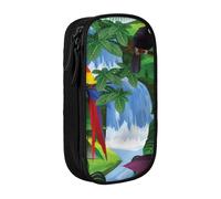 JKLQWC Grande trousse à crayons imprimée avec aras et toucan perchoir des forêts tropicales américaines - Grande trousse de rangement portable pour bureau, école, adolescent, fille, garçon, adulte