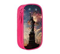 JKLQWC Grande trousse à crayons imprimée Statue de la Liberté, jolie pochette à stylos, boîte de rangement portable pour bureau, école, adolescent, fille, garçon, adulte, noir, rose, One Size