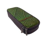 JKLQWC Haunted The Mansion - Trousse à crayons en cuir synthétique avec fermeture éclair pour filles et garçons - Jolie trousse à crayons pour le bureau et l'école, Texture de feuille verte, One Size
