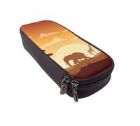 JKLQWC Haunted The Mansion - Trousse à crayons en cuir synthétique avec fermeture éclair pour filles et garçons - Jolie trousse à crayons pour le bureau et l'école, Éléphant et girafe au coucher du