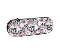 JKLQWC Haunted The Mansion Trousse à crayons imprimée en cuir synthétique avec fermeture éclair pour bureau, école, voyage, Tête de mort florale., One Size, Cartable