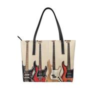 JKLQWC Hawaii Beach Sac fourre-tout en cuir PU imprimé pour femme pour le travail, les voyages, l'école, Guitare basse, instruments de musique, Taille unique