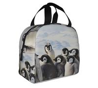 JKLQWC Jeunes pingouins avec imprimé de neige pour hommes et femmes, jolis sacs à déjeuner pour le travail, l'école, le pique-nique, sac à déjeuner isotherme réutilisable