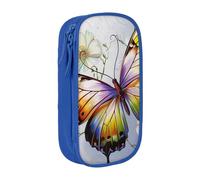 JKLQWC Jolie trousse à crayons avec imprimé papillon et fleur - Grande trousse de rangement portable pour bureau, école, adolescent, fille, garçon, adulte, noir, bleu, Taille unique, Cartable