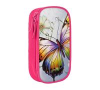 JKLQWC Jolie trousse à crayons avec imprimé papillon et fleur - Grande trousse de rangement portable pour bureau, école, adolescent, fille, garçon, adulte, noir, rose, Taille unique, Cartable