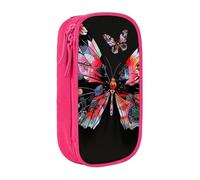 JKLQWC Jolie trousse à crayons avec imprimé papillon - Grande trousse de rangement portable pour bureau, école, adolescent, fille, garçon, adulte, noir, rose, Taille unique, Cartable