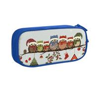 JKLQWC Jolie trousse à crayons avec motif de chouettes de Noël sur une branche - Avec fermeture éclair - Pour bureau, école, adolescent, fille, garçon, adulte, noir, bleu, One Size, Cartable