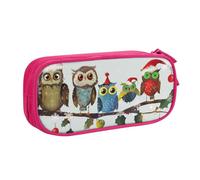 JKLQWC Jolie trousse à crayons avec motif de chouettes de Noël sur une branche - Avec fermeture éclair - Pour bureau, école, adolescent, fille, garçon, adulte, noir, rose, Taille unique, Cartable