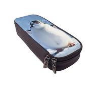 JKLQWC Jolie trousse à crayons en cuir synthétique avec imprimé pingouin mignon avec fermeture éclair pour bureau, école, trousse à crayons pour étudiants, adolescents, filles, garçons, adultes, Noir