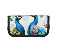 JKLQWC Jolie trousse à crayons en toile - Beau monde sous-marin dauphins imprimés corail papeterie et trousse de maquillage, grande capacité pour voyage, école, bureau, cadeaux, Belles fleurs de paon