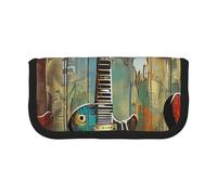 JKLQWC Jolie trousse à crayons en toile - Impression artistique Merry Christmas pour papeterie et maquillage, grande capacité pour voyage, école, bureau, cadeaux, Guitars Art, Taille unique, Cartable