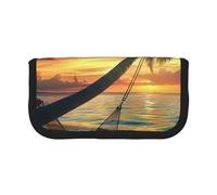 JKLQWC Jolie trousse à crayons en toile - Imprimé bateau pirate cool papeterie et trousse de maquillage, grande capacité pour voyage, école, bureau, cadeaux, Coco Beach Sunset Hamac, Taille unique