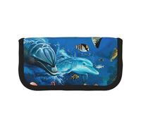 JKLQWC Jolie trousse à crayons en toile - Imprimé éléphant imprimé papeterie et trousse de maquillage, trousse de maquillage grande capacité pour voyage, école, bureau, cadeaux, Dauphins Tortue de mer
