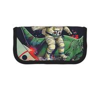 JKLQWC Jolie trousse à crayons en toile - Présentation de divers imprimés légumes papeterie et trousse de maquillage, grande capacité pour voyage, école, bureau, cadeaux, Fusée de dinosaure