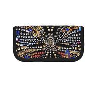 JKLQWC Jolie trousse à crayons en toile - Trousse de maquillage et de papeterie avec imprimé chevaux en cours d'exécution, grande capacité pour voyage, école, bureau, cadeaux, Papillon en strass