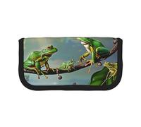 JKLQWC Jolie trousse à crayons en toile - Trousse de maquillage et de papeterie avec motifs de poissons, grande capacité pour voyage, école, bureau, cadeaux, De nombreuses grenouilles chantent sur les