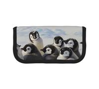 JKLQWC Jolie trousse à crayons en toile - Trousse de maquillage et de papeterie imprimée de basket-ball, grande capacité pour voyage, école, bureau, cadeaux, Jeunes pingouins avec neige, Taille unique