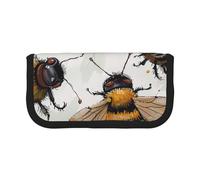 JKLQWC Jolie trousse à crayons en toile - Trousse de maquillage et de papeterie pour Halloween, lune, chauve-souris, grande capacité pour voyage, école, bureau, cadeaux, Funny Bees, Taille unique