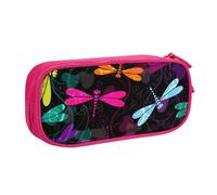 JKLQWC Jolie trousse à crayons imprimée libellule avec fermeture éclair pour bureau, école, adolescent, fille, garçon, adulte, noir, rose, One Size, Cartable