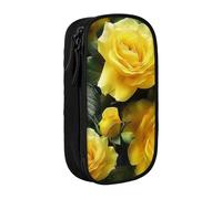 JKLQWC Jolie trousse à crayons imprimée rose jaune - Grande trousse de rangement portable pour bureau, école, adolescent, fille, garçon, adulte, noir, Noir , Taille unique, Cartable