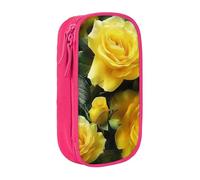 JKLQWC Jolie trousse à crayons imprimée rose jaune - Grande trousse de rangement portable pour bureau, école, adolescent, fille, garçon, adulte, noir, rose, Taille unique, Cartable