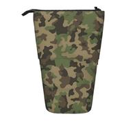 JKLQWC Jolie trousse à crayons rétractable debout avec imprimé loup hurlant et trousse de maquillage pour voyage, école, bureau, cadeaux, camouflage vert, One Size, Trousse de maquillage