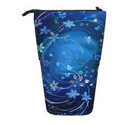 JKLQWC Jolie trousse à crayons rétractable sur pied - Bibliothèque mystérieuse imprimée papeterie et trousse de maquillage pour voyage, école, bureau, cadeaux, Mini tourbillon de fleurs bleues