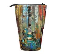 JKLQWC Jolie trousse à crayons rétractable sur pied - Impression artistique Merry Christmas - Trousse de maquillage pour voyage, école, bureau, cadeaux, Guitars Art, Taille unique, Cartable