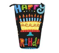 JKLQWC Jolie trousse à crayons rétractable sur pied, imprimé Haunted The Mansion Prints Papeterie et trousse de maquillage pour voyage, école, bureau, cadeaux, Big Cake Happy Birthday, One Size
