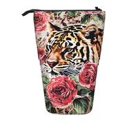 JKLQWC Jolie trousse à crayons rétractable sur pied - Papeterie et maquillage imprimés basket-ball pour voyage, école, bureau, cadeaux, Animal Tigre Léopard Rose Fleur, Taille unique, Cartable