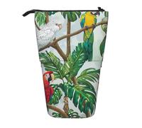 JKLQWC Jolie trousse à crayons rétractable sur pied - Papillons noirs imprimés papeterie et trousse de maquillage pour voyage, école, bureau, cadeaux, Oiseaux perroquets et arbre tropical, Taille