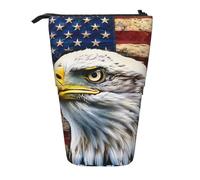 JKLQWC Jolie trousse à crayons rétractable sur pied - Papillons noirs imprimés papeterie et trousse de maquillage pour voyage, école, bureau, cadeaux, Pygargue à tête blanche patriotique avec drapeau