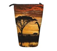 JKLQWC Jolie trousse à crayons rétractable sur pied - Trousse de maquillage et de papeterie pour Halloween, école, bureau, cadeaux, Girafe et arbres au crépuscule en Afrique, Taille unique, Cartable