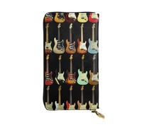 JKLQWC Long portefeuille imprimé plage avec coucher de soleil pour femmes hommes mignon en cuir PU porte-monnaie avec porte-cartes, Motif guitare artistique, One Size, Moderne