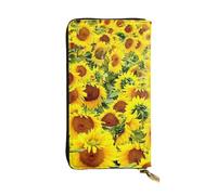 JKLQWC Long portefeuille vert avec imprimé lion pour femmes et hommes mignon en cuir PU porte-monnaie avec porte-cartes, tournesols, One Size, Moderne