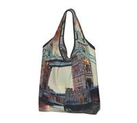 JKLQWC Lot de 2 sacs de courses pliables et réutilisables avec imprimé Old Bridge de Londres pour le shopping quotidien et les voyages