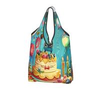 JKLQWC Lot de 2 sacs de courses pliables imprimés « Happy Birthday », sacs fourre-tout réutilisables pour le shopping quotidien et les voyages