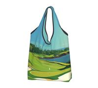 JKLQWC Lot de 2 sacs de courses pliables imprimés sur le terrain de golf au bord de la mer, sacs fourre-tout réutilisables pour le shopping quotidien et les voyages