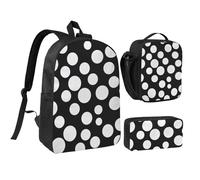 JKLQWC Lot de 3 sacs à dos avec sac à déjeuner isotherme et trousse à crayons pour étudiants, adolescents, filles, garçons et filles, 43,2 cm, Noir à pois blancs, Taille unique, Sac à dos d'école