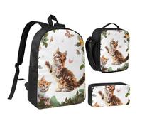 JKLQWC Lot de 3 sacs à dos avec sac à déjeuner isotherme et trousse à crayons pour étudiants, adolescents, filles, garçons - 43,2 cm - Motif Père Noël, Adorable chaton papillon, Taille unique, Sac à